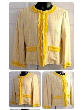 ENVY U- WOMENS YELLOW/MULTI 3/4 SLEEVES BLAZER CARDIGAN SIZE LARGE-NWT